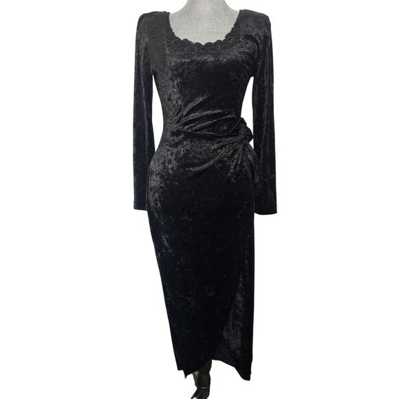 VTG 90s Black Crushed Velvet Long Sleeve Dress Size Small Whimsigoth Vampy - Picture 1 of 7